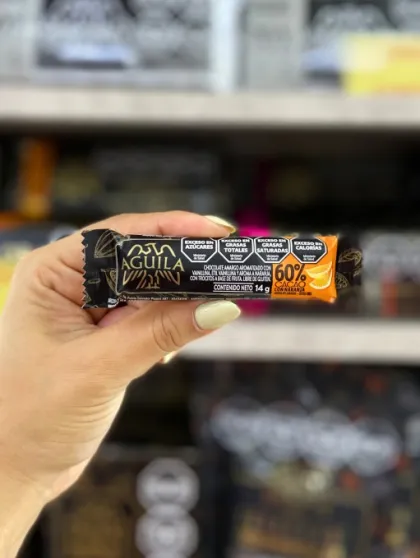 CHOCOLATE EN BARRA AGUILA 60% CACAO NARANJA 14 GRAMOS