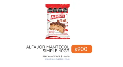 PROMO ALFAJOR MANTECOL $900