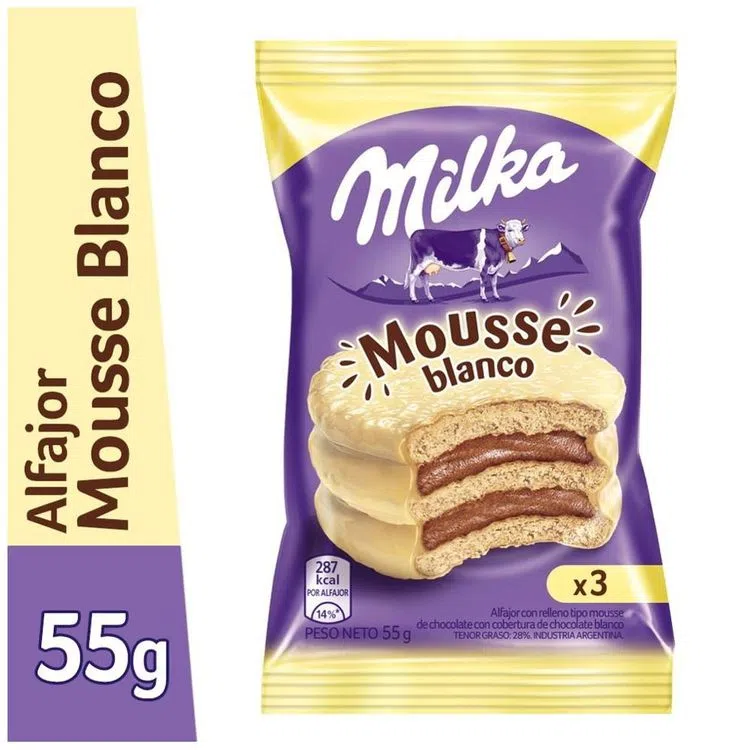 KRAFT ALFAJOR MILKA MOUSSE TRI BCO 55G